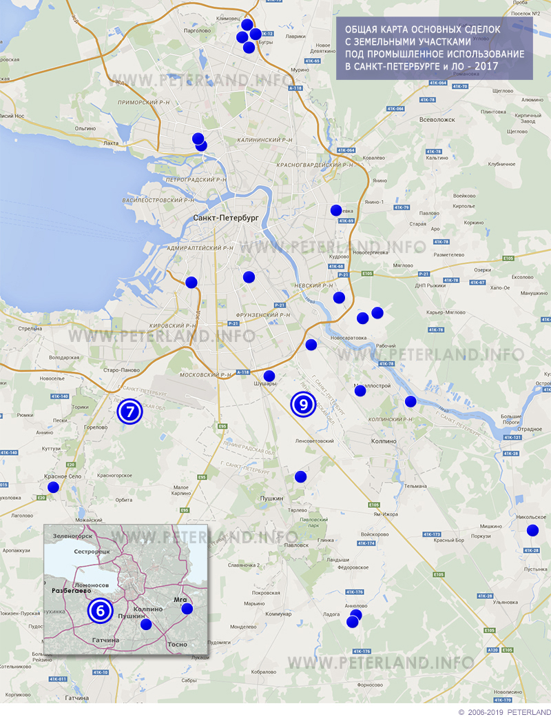 Карта сделок с земельными участками под производство и склады в СПб и ЛО 2017