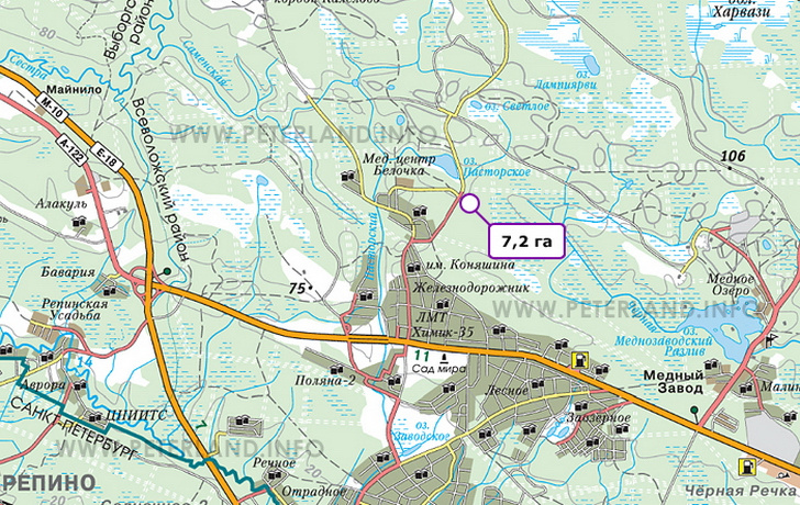 расположение участка на озере Пасторское