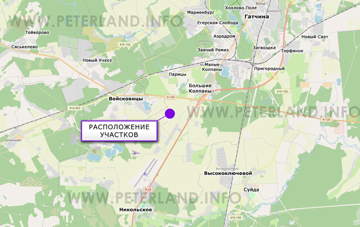 расположение с/х земли около Черницы и ЗАО Гатчинское