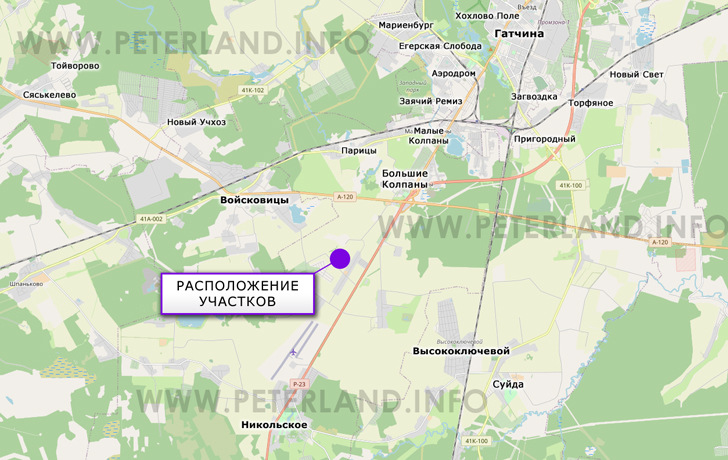расположение с/х участков около ЗАО Гатчинское