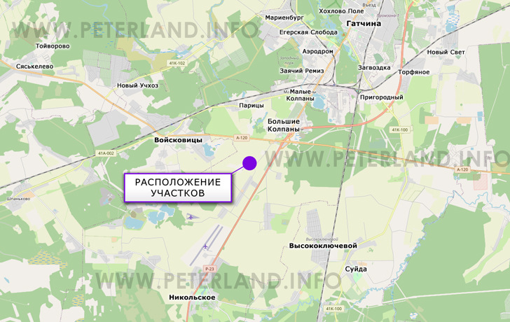 расположение с/х участка около ЗАО Гатчинское и Новые Черницы
