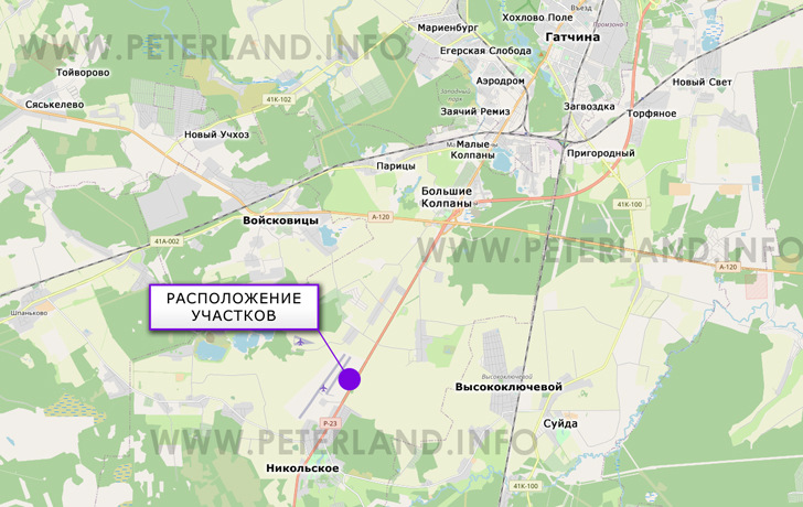 расположение участков земли в Никольское около Киевского шоссе