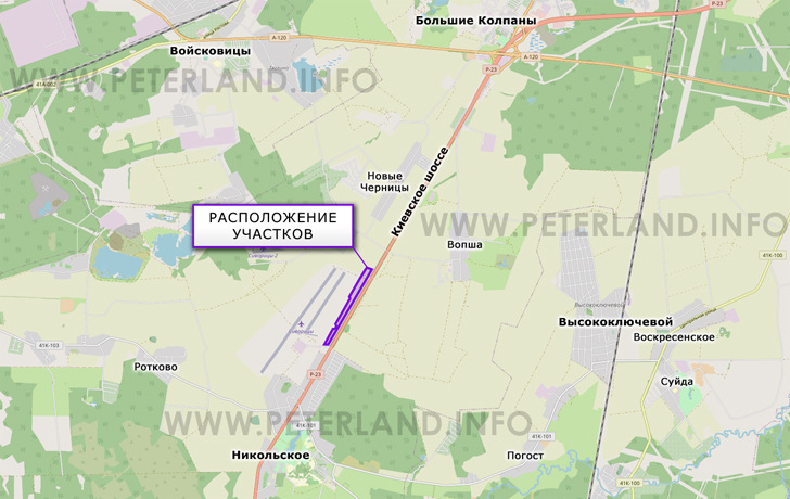 участки вдоль шоссе М20 Р23 в Гатчинском районе