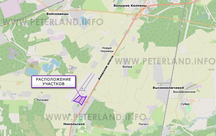 участки рядом с Киевским шоссе Р-23 М-20 Гатчинский р-н