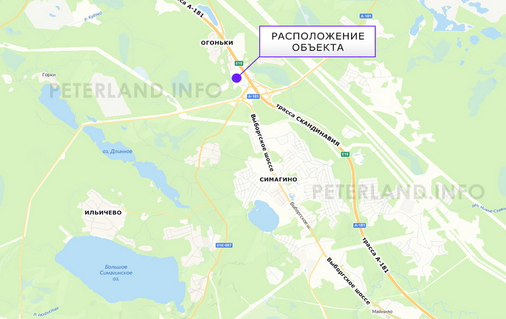 расположение участка рядом с шоссе Огоньки