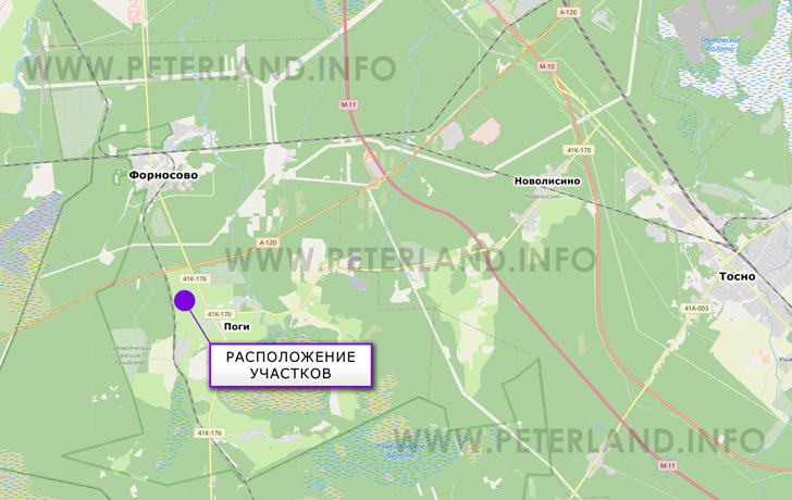 расположение участков земли около д.Поги Тосненский район