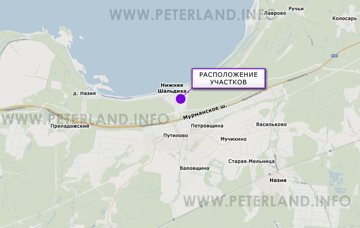 расположение участков около Мурманского шоссе в Нижняя Шальдиха