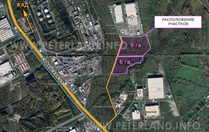 расположение земли в промзоне Шушары около Софийской улицы