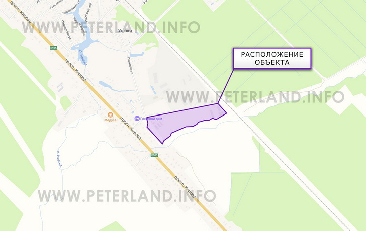 расположение промышленного участка в Ушаки Московское шоссе