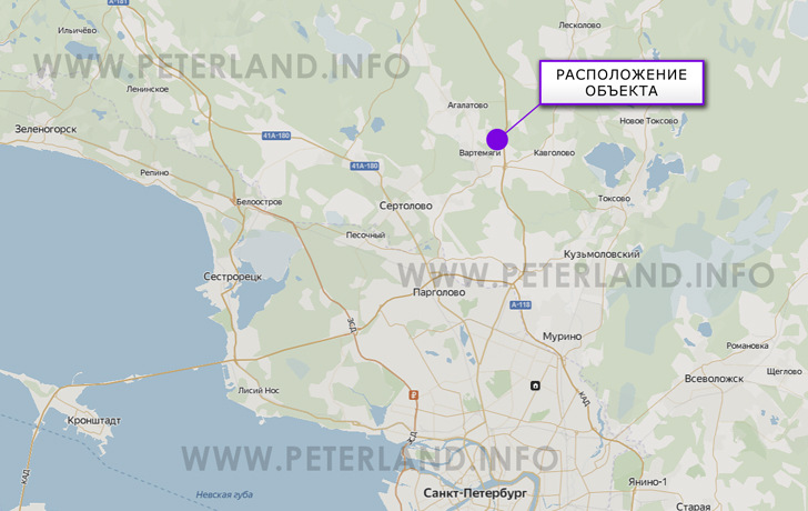 промышленные участки около Вартемяги и шоссе на карте