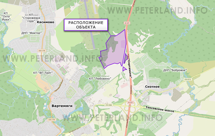 расположение участков земли около Новоприозерского шоссе