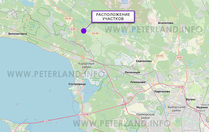 расположение участка земли на первой линии Выборгского шоссе